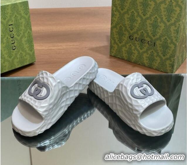 Purchase Gucci Textured Rubber Interlocking G Flat Slide Sandals Grey 427083