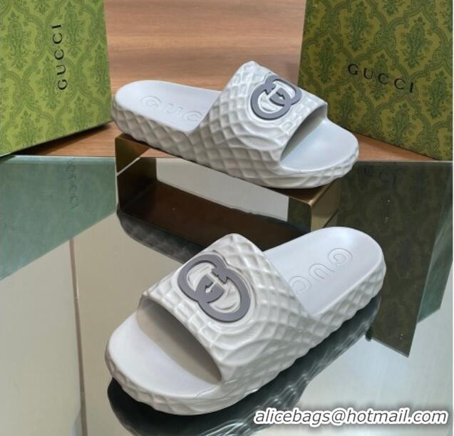 Purchase Gucci Textured Rubber Interlocking G Flat Slide Sandals Grey 427083