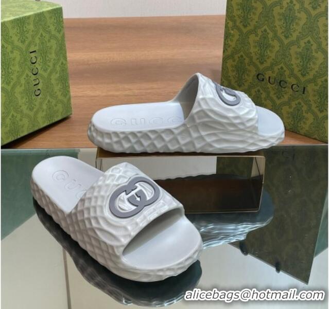 Purchase Gucci Textured Rubber Interlocking G Flat Slide Sandals Grey 427083