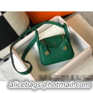 Low Price Hermes Lindy Mini Bag 19cm in Grainy Calfskin H0113 Emerald Green