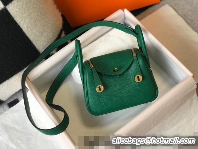 Low Price Hermes Lindy Mini Bag 19cm in Grainy Calfskin H0113 Emerald Green