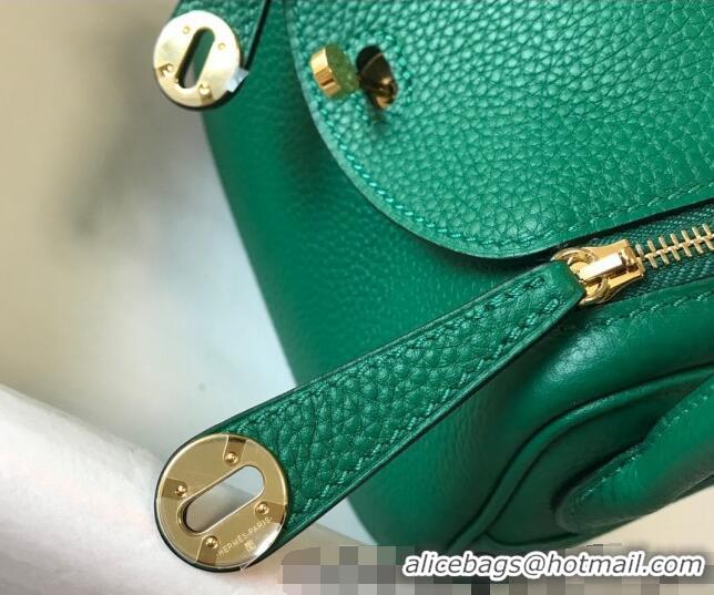 Low Price Hermes Lindy Mini Bag 19cm in Grainy Calfskin H0113 Emerald Green