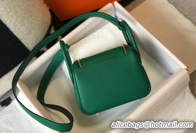 Low Price Hermes Lindy Mini Bag 19cm in Grainy Calfskin H0113 Emerald Green