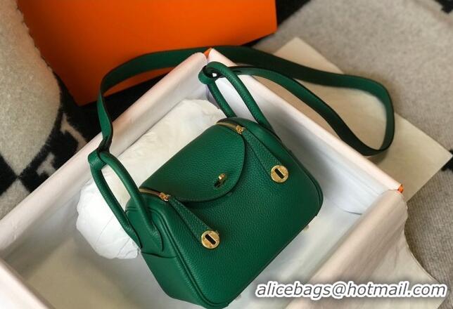 Low Price Hermes Lindy Mini Bag 19cm in Grainy Calfskin H0113 Emerald Green