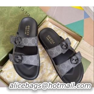 Pretty Style Gucci Men's GG Canvas Flat Slide Sandals Black 427088