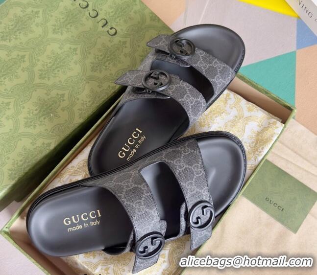 Pretty Style Gucci Men's GG Canvas Flat Slide Sandals Black 427088