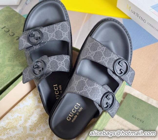 Pretty Style Gucci Men's GG Canvas Flat Slide Sandals Black 427088