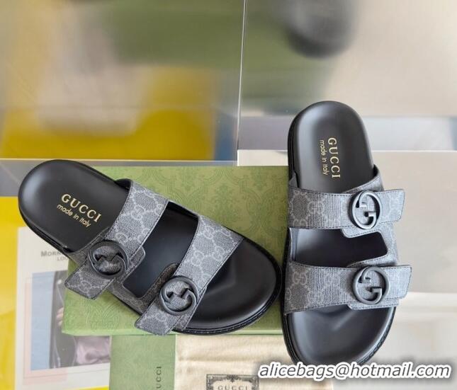 Pretty Style Gucci Men's GG Canvas Flat Slide Sandals Black 427088