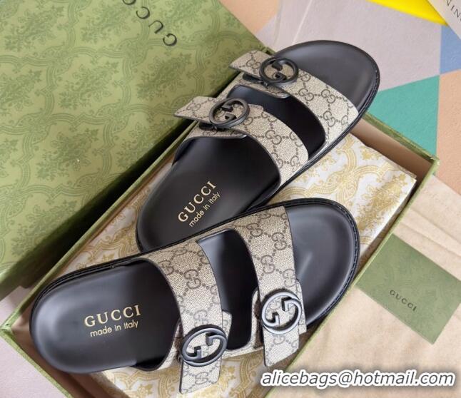 Best Price Gucci Men's GG Canvas Flat Slide Sandals Beige 427089