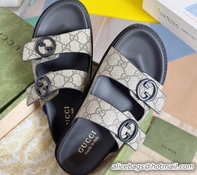 Best Price Gucci Men's GG Canvas Flat Slide Sandals Beige 427089