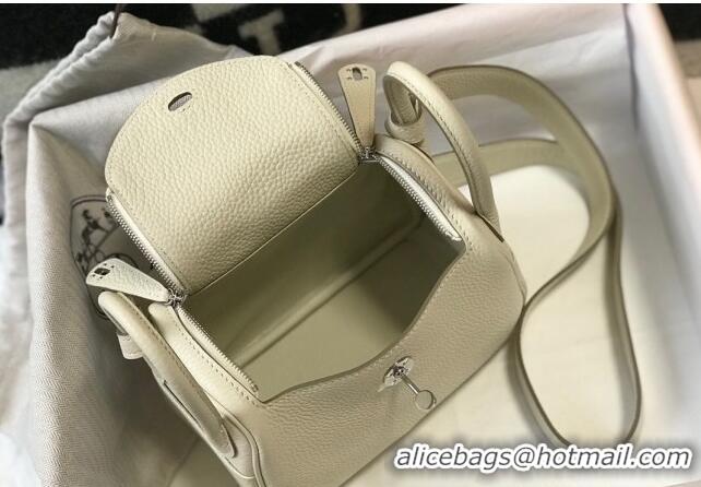 Reasonable Price Hermes Lindy Mini Bag 19cm in Grainy Calfskin H0113 Wool White/Silver