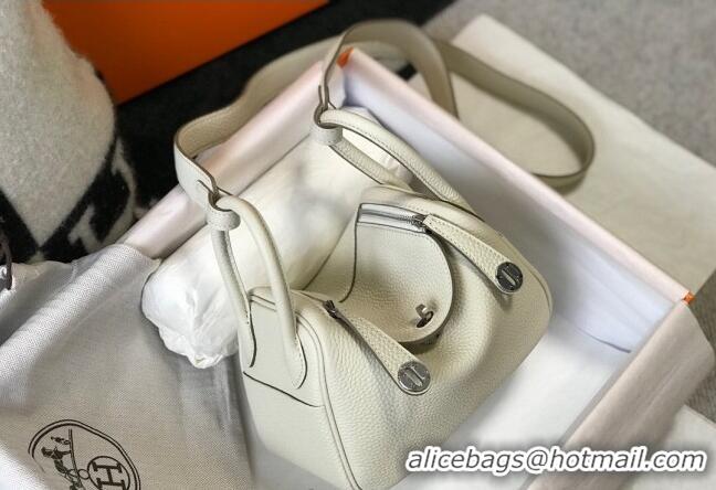 Reasonable Price Hermes Lindy Mini Bag 19cm in Grainy Calfskin H0113 Wool White/Silver