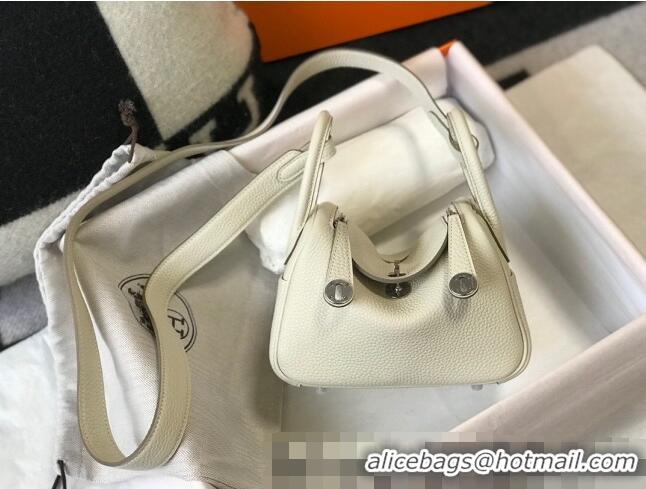 Reasonable Price Hermes Lindy Mini Bag 19cm in Grainy Calfskin H0113 Wool White/Silver