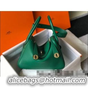 Buy Cheap Hermes Lindy 26cm/30cm Bag in Grainy Calfskin H0117 Emerald Green