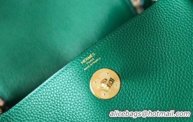 Buy Cheap Hermes Lindy 26cm/30cm Bag in Grainy Calfskin H0117 Emerald Green