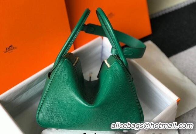 Buy Cheap Hermes Lindy 26cm/30cm Bag in Grainy Calfskin H0117 Emerald Green