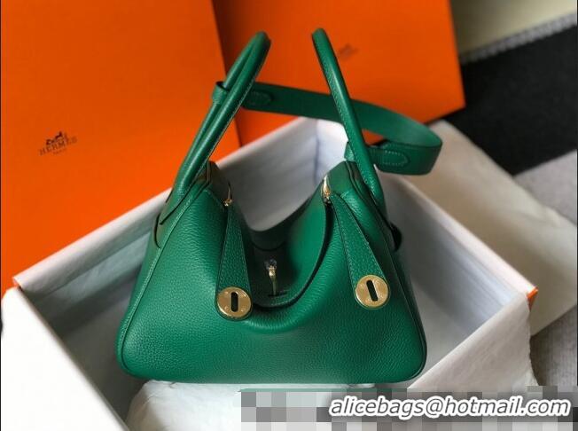 Buy Cheap Hermes Lindy 26cm/30cm Bag in Grainy Calfskin H0117 Emerald Green