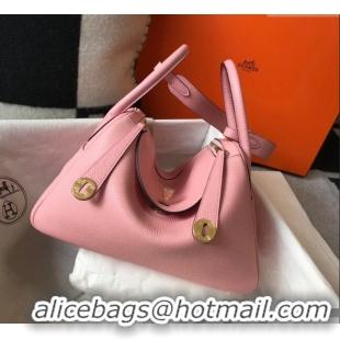 Grade Design Hermes Lindy 30cm Bag in Grainy Calfskin H0118 Milk Shake Pink/Gold