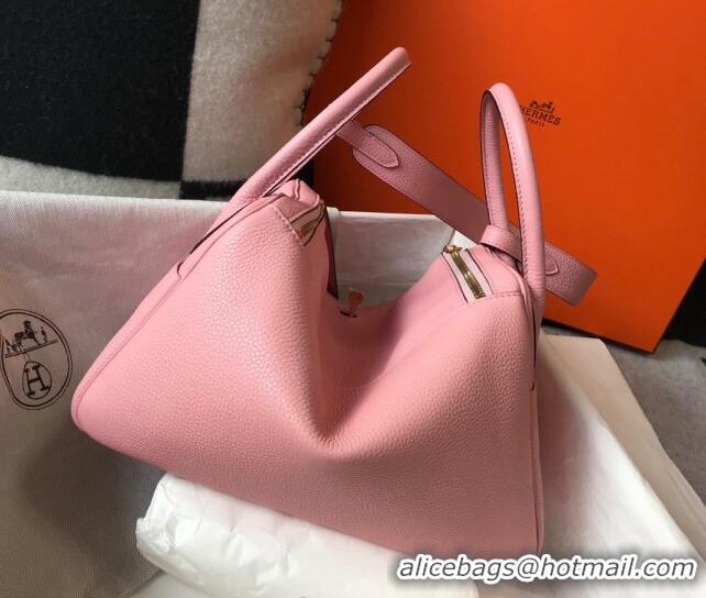 Grade Design Hermes Lindy 30cm Bag in Grainy Calfskin H0118 Milk Shake Pink/Gold