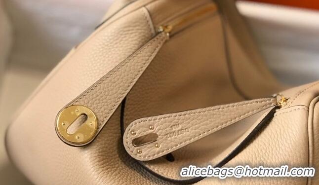 Best Design Hermes Lindy 26cm/30cm Bag in Grainy Calfskin H0117 Coat Beige/Gold