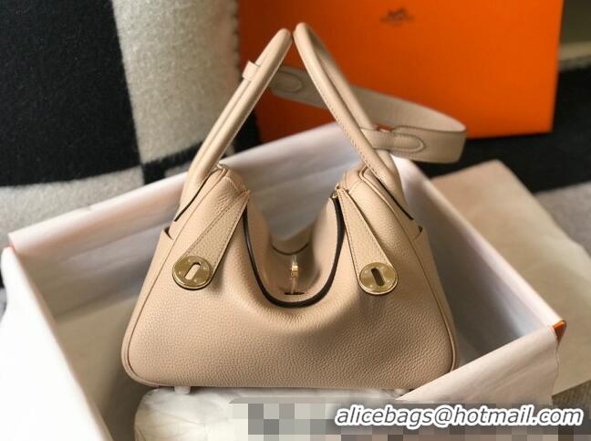 Best Design Hermes Lindy 26cm/30cm Bag in Grainy Calfskin H0117 Coat Beige/Gold