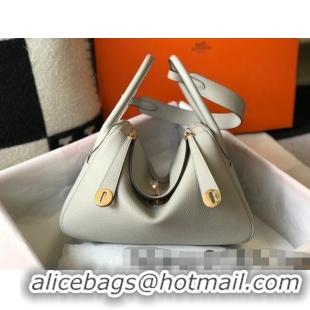 Hot Sell Cheap Hermes Lindy 26cm/30cm Bag in Grainy Calfskin H0117 Pearly Grey/Gold