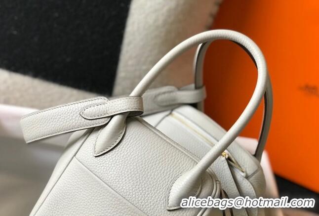 Hot Sell Cheap Hermes Lindy 26cm/30cm Bag in Grainy Calfskin H0117 Pearly Grey/Gold