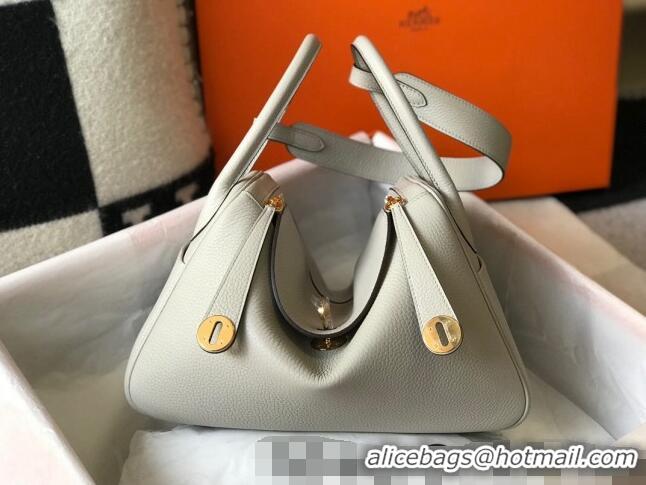 Hot Sell Cheap Hermes Lindy 26cm/30cm Bag in Grainy Calfskin H0117 Pearly Grey/Gold