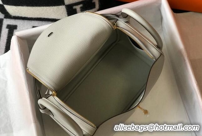 Hot Sell Cheap Hermes Lindy 26cm/30cm Bag in Grainy Calfskin H0117 Pearly Grey/Gold