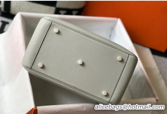 Hot Sell Cheap Hermes Lindy 26cm/30cm Bag in Grainy Calfskin H0117 Pearly Grey/Gold