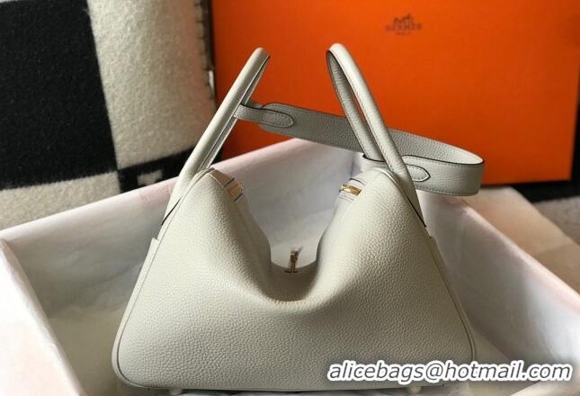 Hot Sell Cheap Hermes Lindy 26cm/30cm Bag in Grainy Calfskin H0117 Pearly Grey/Gold