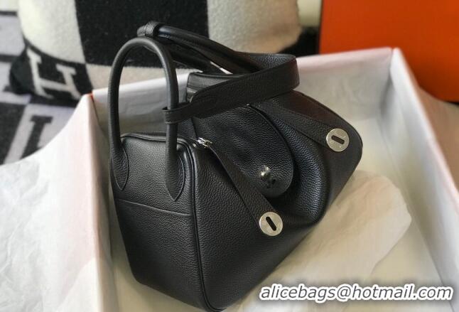 Inexpensive Hermes Lindy 30cm Bag in Grainy Calfskin H0118 Black/Silver