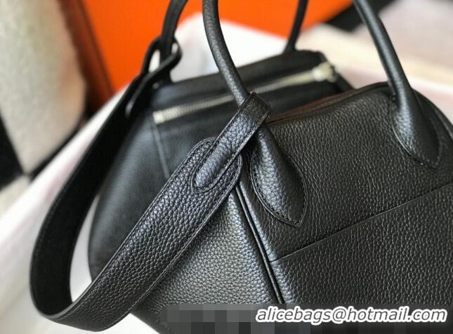 Inexpensive Hermes Lindy 30cm Bag in Grainy Calfskin H0118 Black/Silver