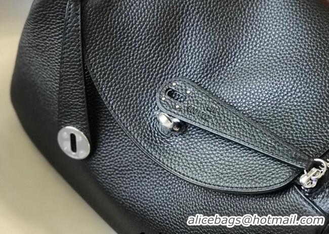 Inexpensive Hermes Lindy 30cm Bag in Grainy Calfskin H0118 Black/Silver