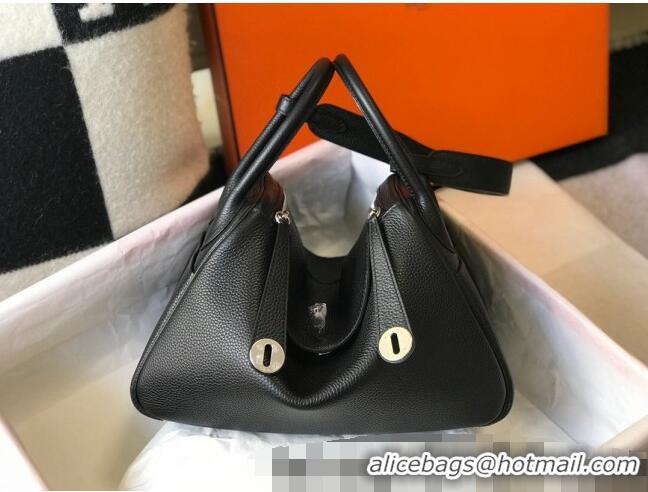 Inexpensive Hermes Lindy 30cm Bag in Grainy Calfskin H0118 Black/Silver