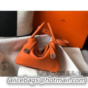 Super Quality Hermes Lindy 26cm/30cm Bag in Grainy Calfskin H0117 Orange/Silver