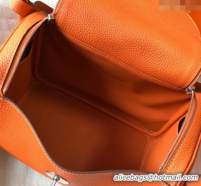 Super Quality Hermes Lindy 26cm/30cm Bag in Grainy Calfskin H0117 Orange/Silver