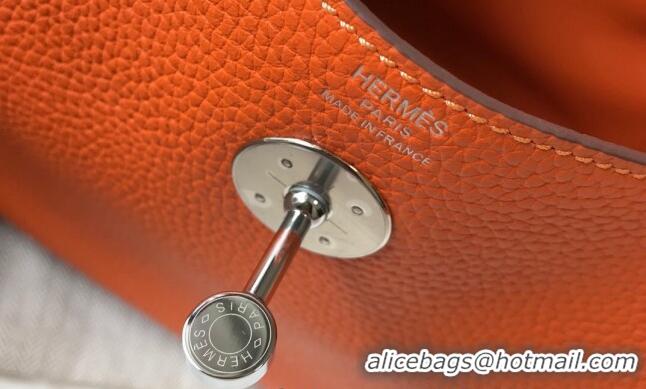 Super Quality Hermes Lindy 26cm/30cm Bag in Grainy Calfskin H0117 Orange/Silver