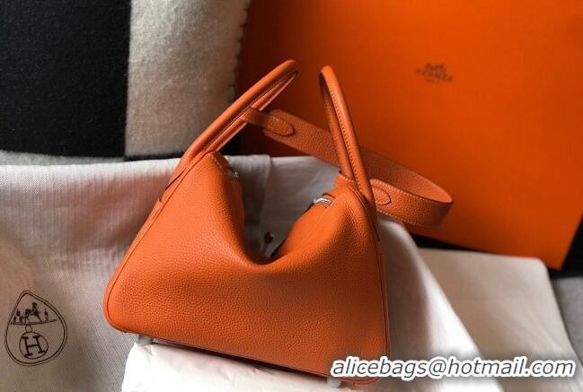 Super Quality Hermes Lindy 26cm/30cm Bag in Grainy Calfskin H0117 Orange/Silver