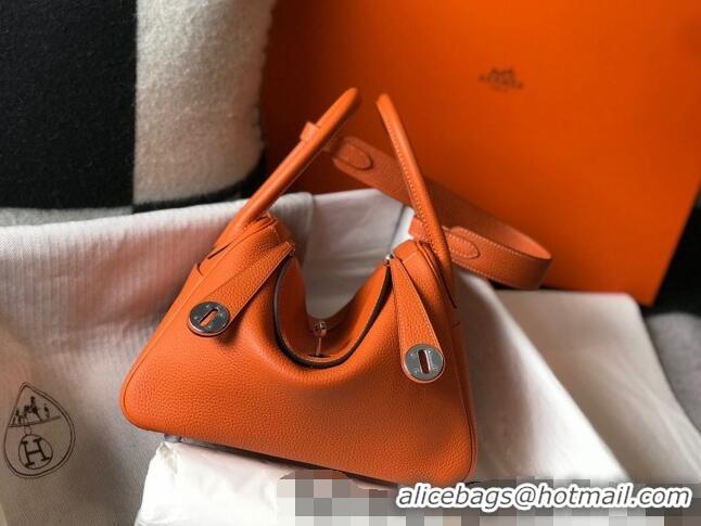 Super Quality Hermes Lindy 26cm/30cm Bag in Grainy Calfskin H0117 Orange/Silver