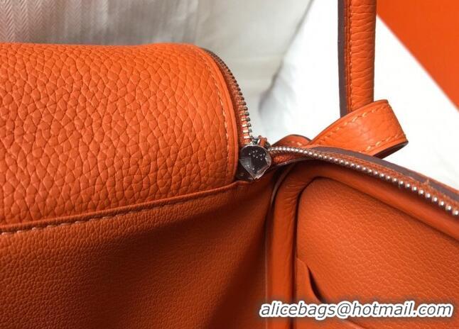 Super Quality Hermes Lindy 26cm/30cm Bag in Grainy Calfskin H0117 Orange/Silver