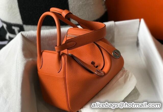 Super Quality Hermes Lindy 26cm/30cm Bag in Grainy Calfskin H0117 Orange/Silver