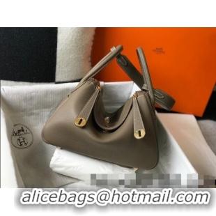 Best Luxury Hermes Lindy 30cm Bag in Grainy Calfskin Elephant H0118 Grey/Gold