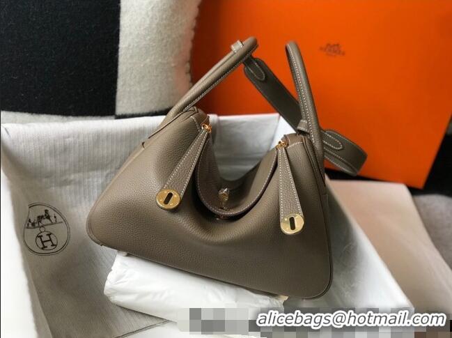 Best Luxury Hermes Lindy 30cm Bag in Grainy Calfskin Elephant H0118 Grey/Gold