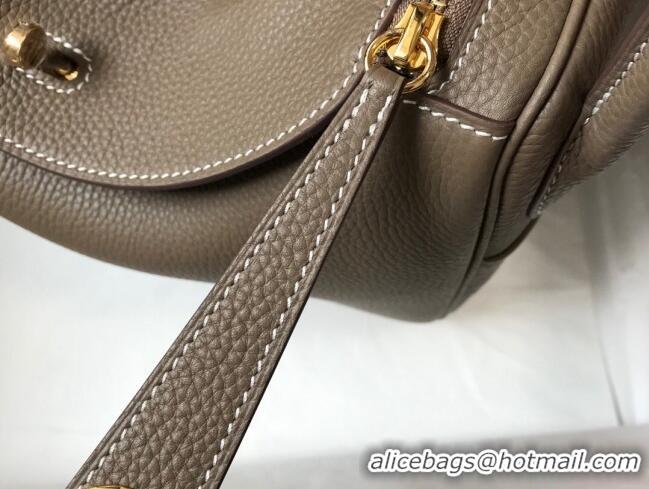 Best Luxury Hermes Lindy 30cm Bag in Grainy Calfskin Elephant H0118 Grey/Gold