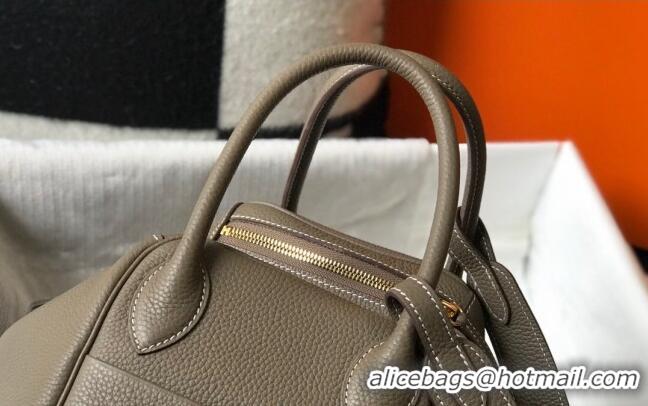 Best Luxury Hermes Lindy 30cm Bag in Grainy Calfskin Elephant H0118 Grey/Gold