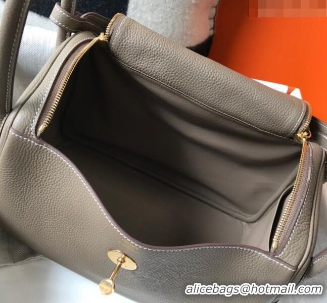 Best Luxury Hermes Lindy 30cm Bag in Grainy Calfskin Elephant H0118 Grey/Gold