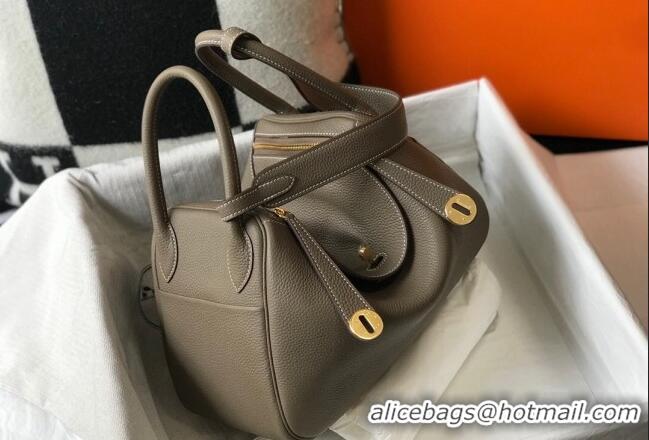 Best Luxury Hermes Lindy 30cm Bag in Grainy Calfskin Elephant H0118 Grey/Gold