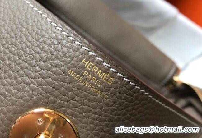 Best Luxury Hermes Lindy 30cm Bag in Grainy Calfskin Elephant H0118 Grey/Gold