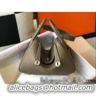 Good Quality Hermes Lindy 30cm Bag in Grainy Calfskin H0118 Elephant Grey/Silver